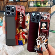 Glass case Luffy anime one piece character, photo divided into 2 halves for iPhone 17 16 15 14 13 12