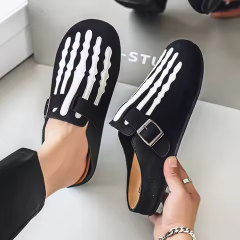 Men's shoes 2026 Bone Boken Slippers Mango Head Low Top Half Dragging One Foot Board Shoes Men