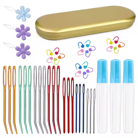 KRABALL Large Eye Blunt Yarn Needle Set Bent Tip Tapestry Needles for Yarn Hand Sewing and Knitting 