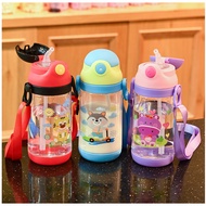 *Ready Stock* 500ML Kids Cute Colorful Bottle with Straw and Handle & Strap BPA Free Drinking Bottle