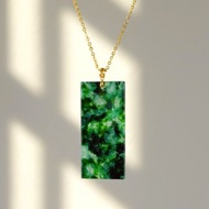 冰種花青翡翠無事牌項鍊 18K金墜頭 | 天然緬甸玉A貨翡翠 | 送禮