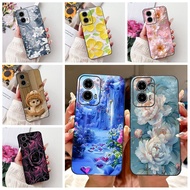 Moto G34 Case XT2363-2 Aesthetic Cute Cat Fashion Flowers Painted Back Cover Motorola G34 Moto G34 P