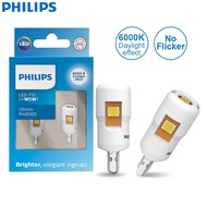 Philips Ultinon Pro6000 LED T10 W5W 6000K Cool White Bright Car Interior Light Turn Signals No Flash Flickering Error Free, Pair