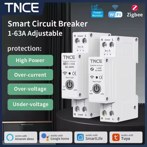 TNCE Tuya WiFi/ZigBee MCB Smart Circuit Breaker MCB Timer 1P+N 63A Power Energy kWh Voltage Current