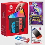 NINTENDO Nintendo Switch OLED Neon Console Bundle + 1x Pokemon Violet + 1x Crystal Case + 1x Screen Protecter