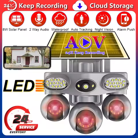 AOV Solar Camera 4G SIM LTE Wireless 3 Lenses PTZ Remote 24H Keep Recording 2 Way Talk Outdoor Secur