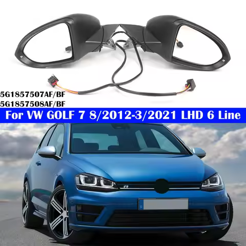 Car Rear Mirror Assembly Heated Manual Folding For VW GOLF 7 8/2012-3/2021 6 Pin LHD With Turn Signa