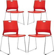 Whiterye Office Guest Chair with Sled Base, Ergonomic Full Back Plastic Stacking Chair Without Wheels, Reception Chair for School Conference Wait Room, Red (4 Pack).