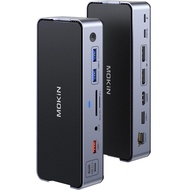 Power Cord MOKiN 15 IN 1 Docking Station 8K 30hz HDMI Ports 3 Monitors 3.1 100W PD SD&TF USB C Dock