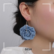 GESH Denim Blue Fabric Earrings, Handmade Ornament Blue Rose Earrings, Denims Exaggerate Denim Flora
