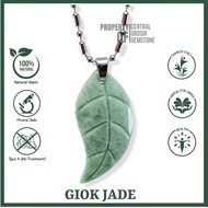Liontin Giok Hijau Asli Batu Natural Jadeite Jade Model Daun