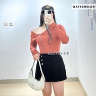 4869 Zipper Long Sleeves Knit Crop Top Atasan Wanita Knit