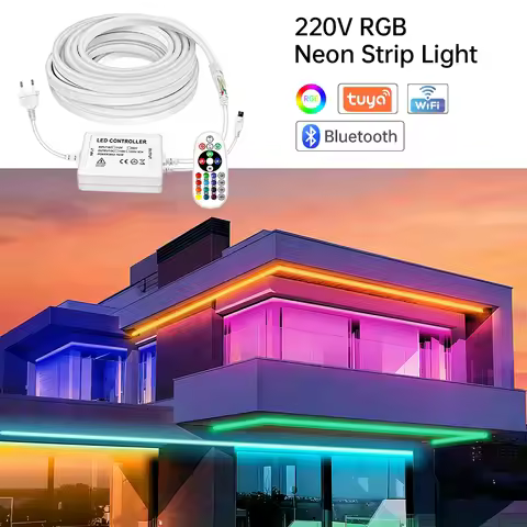 Tuya Smart LED Light 220V RGB Neon Strip 5050 Waterproof Flexible Tape IR/Bluetooth or Wifi Control 