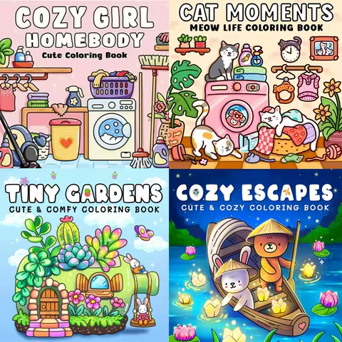 Cat moments : Coloring Book for Adults and Teens Featuring Funny and Cute Cats in Hygge Corners and 