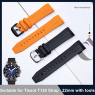 55E Orange Black 22mm Soft Silicone Watch Band For Tissot Strap For T120 Seastar T120417A 45.5 ZJS