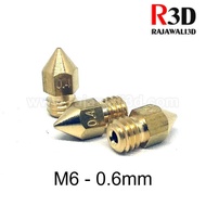 3D Printer Nozzle Small M6 0.6mm 1.75mm/