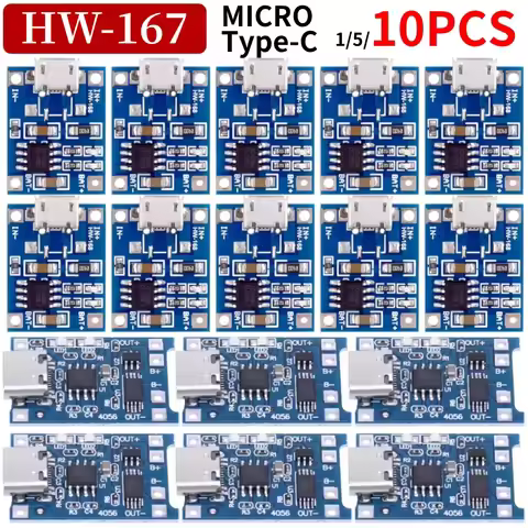 1-10pcs Type-c Micro / TYPE C 5V 1A 18650 TP405~ Lithium Battery Charger Module Charging Board With