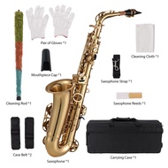 (andoer)Eb Alto Saxophone Brass Lacquered Gold E Flat Sax 875 Key Type Woodwind Instrument with Clea