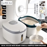 Rice Storage Bucket Flip Cover Insect Moisture Proof Seal Rice Dispenser Bekas Beras 10kg/15kg 米桶密封米缸厨房家用大米收纳盒