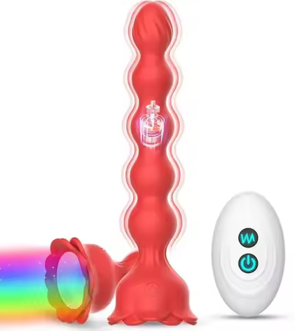Luminous Anal Plug Remote Control Rose Beads Anal Plug, Prostate Male and Female Masturbation Vibrat