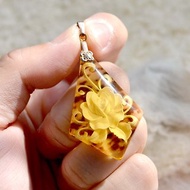 玳瑁琥珀水滴玫瑰花雕刻頸鍊項鍊 日本高級二手古著貴婦珠寶首飾