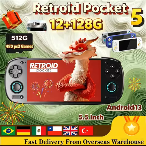 Retroid Pocket 5 Retro Handheld Game Console Android13 5.5 Inch OLED Touch Screen Video Player Wifi 