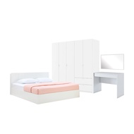 INDEX LIVING MALL ชุดห้องนอน รุ่นเมโลเดียน+วิต้า (เตียงนอน ตู้เสื้อผ้า 5 บาน โต๊ะเครื่องแป้ง กระจกเงา) - สีขาว