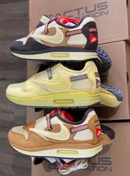 💎Travis Scott x  Nike Air Max 1 "wheat"  倒鈎 復古 波鞋  低幫鞋 跑步鞋   運動鞋  Sneakers, low-top shoes, running s