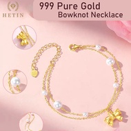 【HETIN】999 pure gold bow pearl gold necklace HETIN “Princess”Series