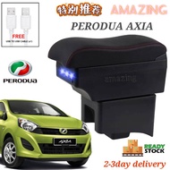 AMAZING GEAR UP PERODUA AXIA DOUBLE LAYERS ARM REST WITH 3USB PORT CONSOLE  STORAGE BOX BLACK PU LEA