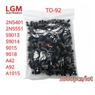 1000Pcs TO-92 Transistors  2N5401 2N5551 S9013 S9014 A42 A92 A1015  9015 9018