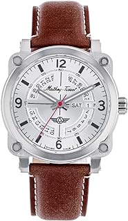 Men's Pilot MTWG6001102 Swiss Quartz Watch, BROWN, 22MM, Mathey Tissot Pilot Collection Three Hand Date Watch