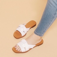 DWELL Leather Slip-On Sandals in White