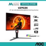 AOC 27" U27G3X 4K UHD (3840x2160@160HZ) FAST IPS LCD GAMING MONITOR (1MS, INPUT:HDMI+ DP, VESA, ADAP