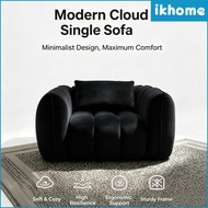 IKHOME Cream Puffy Grid Single Cloud Sofa Soft Velvet Upholstered Accent Chair with One Free Throw P