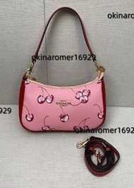 COACH蔻馳櫻桃腋下包粉紅拼酒紅