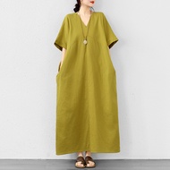 Oladivi L-8XL Plus Size Women Bohemian Dress Solid Color Casual Loose Oversized Summer Long Tunic 66