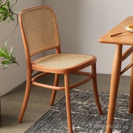 Restaurant Rattan Hotel Solid Wood Nordic Home Use Homestay Chair Leisure Retro Banquet Chair Makeup