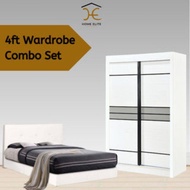 HOME ELITE 4 FT Wardrobe Combo/ Combo 4 Kaki Almari Baju Sliding Door 2 Sliding Doors Bedroom Set Qu