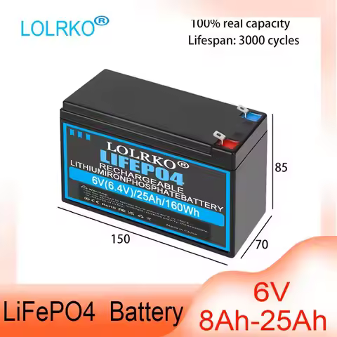 6V 8Ah LiFePO4 Battery With 10A BMS Rechargeable Lithium Iron Phosphate Battery For Emergency Light/