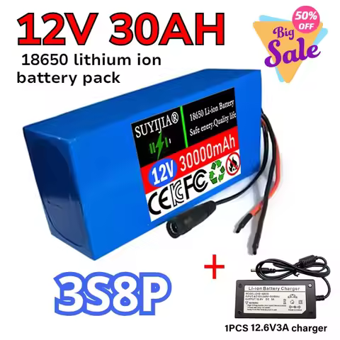 New 3S8P 12V 30000mAh Battery Pack 18650 Rechargeable Li-ion Battery with BMS 12V 30Ah DC12.6V Super