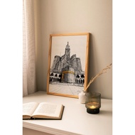 Arteva Stories - New Remake Kaaba (Kabah) & Makkah Sketch Painting Clock Royal Tower Minimalist Blac