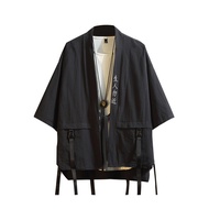Men Taoist Robe Japanese Casual Cardigan Three Quarter Sleeved Women Male Shirt Thin Streewear Adult