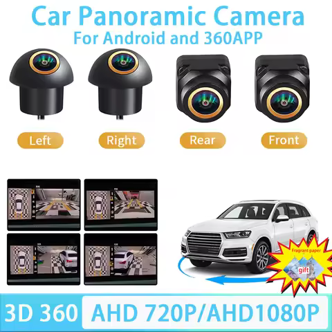 AHD 1080P 3D 360° Panoramic Camera Right/Left/Front/ Rear View HD Camera System for Android Auto Rad