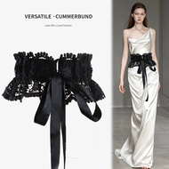 Fashionable women's lace-up wide waistband with lace trim, skirt-style wide waist cincher for outerw