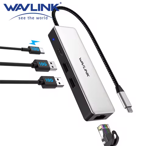 WAVLINK 4-in-1 USB-C Ethernet Hub USB 3.2 Gen2 Hub with 1 10Gbps USB-C 2 10Gbps USB-A and a 2.5Gbps 