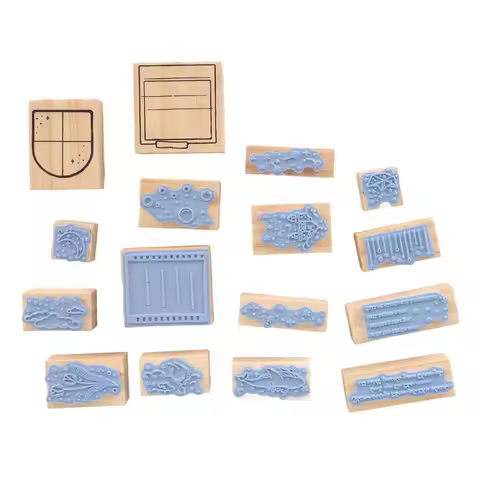 16pcs Clear Imprint Wooden Rubber Stamp Set Moon Cloud Scenery Delicate Carving Decorative Wood Stam
