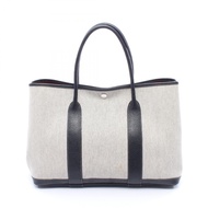 【二手】愛馬仕 (Hermes) Garden Party PM Bolduc RIBON手提包 米RIBON/黑色皮革