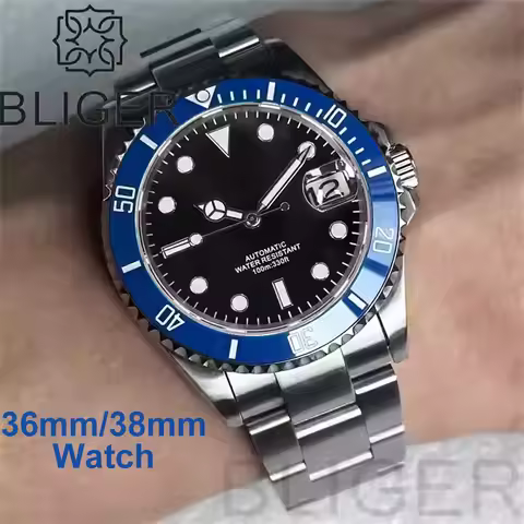 BLIGER 36mm 38mm Dive Watch For Men Rotating Bezel Sapphire Glass Date LuminousDial NH35 Mechanical