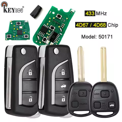 KEYECU 433MHz 4D67/ 4D68 Chip Model: 50171 Upgraded Flip Remote Key Fob for Toyota Prado 120 RAV4 Kl